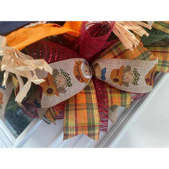 Fall Scarecrow Wreath – Harvest Couple Door Decor – Handmade Autumn Wreath - Picture 7 of 10